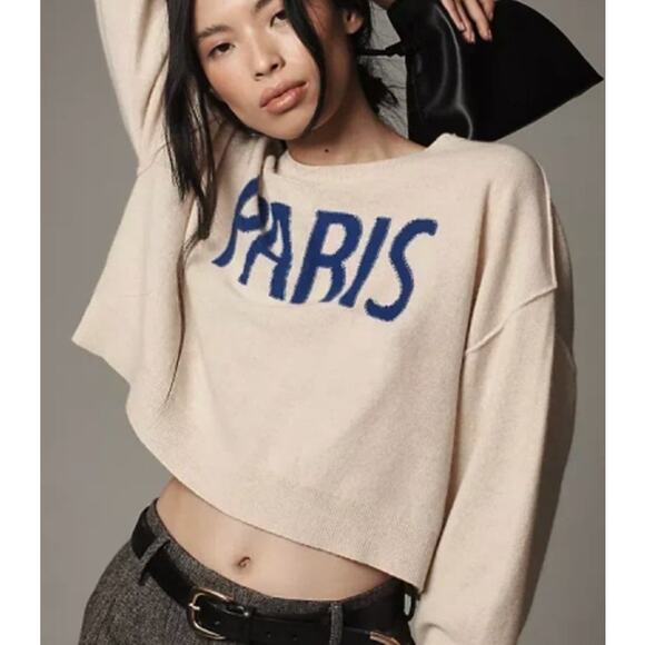 Anthropologie PILCRO The Alani Cashmere Sweater Cropped Crew-neck Blue - Picture 5 of 5